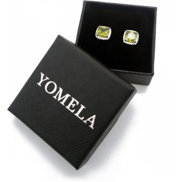 Peridot Halo Stud Earrings Cubic Zirconia Birthstone Simulated Diamond Jewelry - Picture 6 of 7